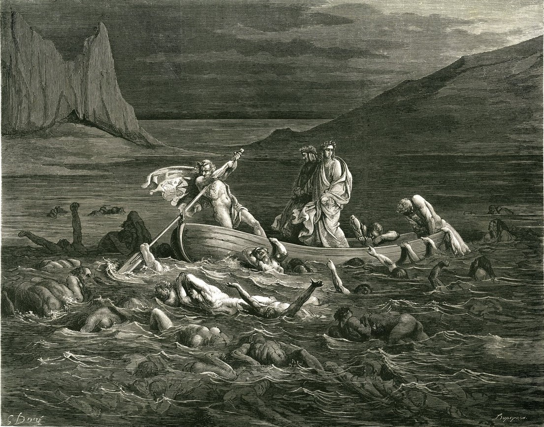Dante und Vergil beim Überqueren des Styx-Flusses